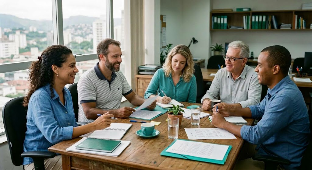 Diretoria de uma associação em reunião de trabalho