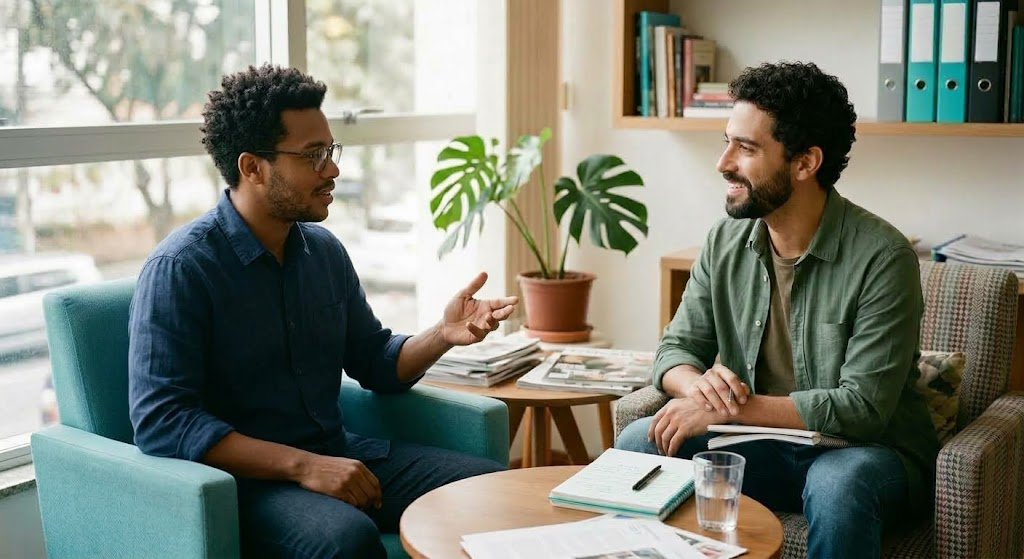 Conversa a dois em um ambiente acolhedor